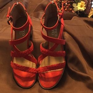 MULTI ANKLE STRAPS RED SWEDE SHOES